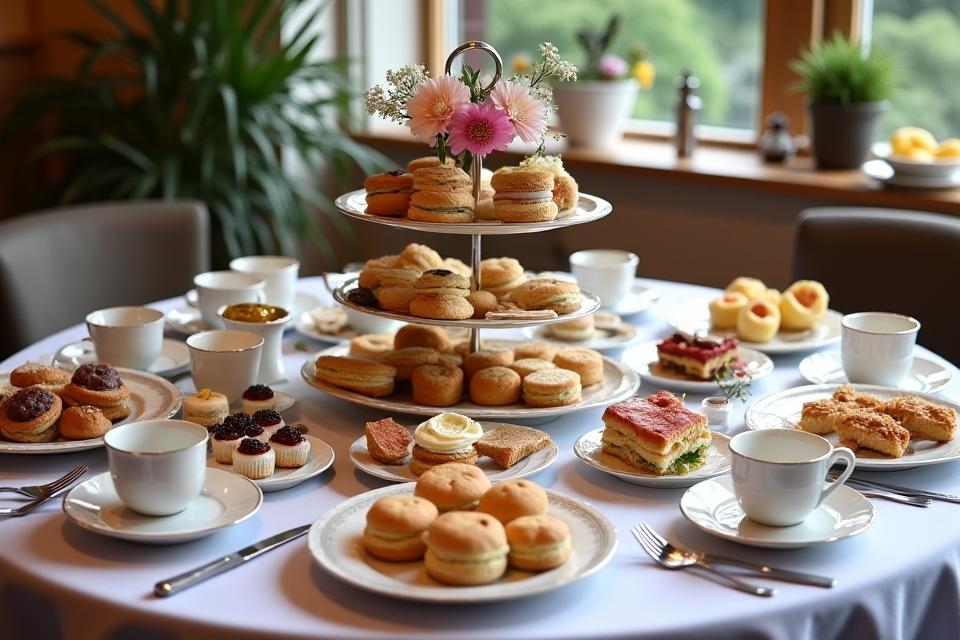 Full spread of Afternoon Tea items on a elegantly set table