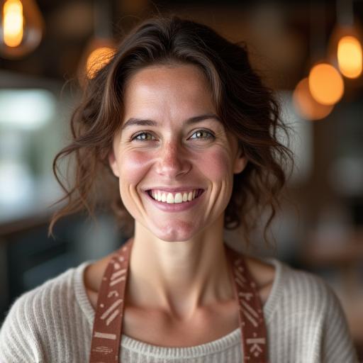 Photo of Eleanor Vance, founder of The Muffin Post, smiling warmly in a bakery setting.