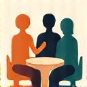Icon of diverse people gathered around a table, symbolizing community.